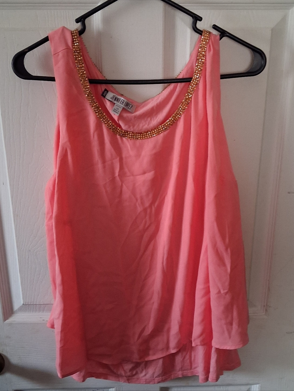 Jennifer Lopez JLO - Womens Coral/Light Peach Lightweight Jeweled 1X Blouse. NWT